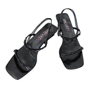 PREVATA  ITALIAN LEATHER RHINESTONE EMBELLISHED HEELED MULES  SIZE 7